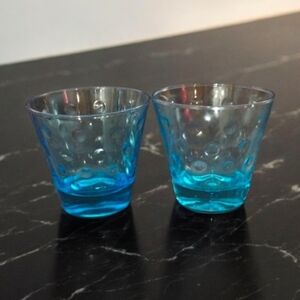 Pair of Vintage 1960s Hazel-Atlas Capri Dots Turquoise Old Fashioned Glasses 3⅜"